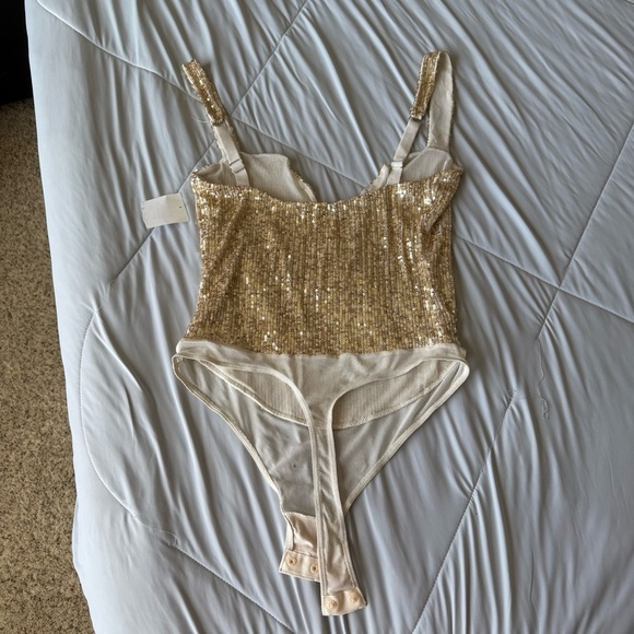 Free People Gold Sequin Bodysuit Tank V Neckline - Picture 9 of 11